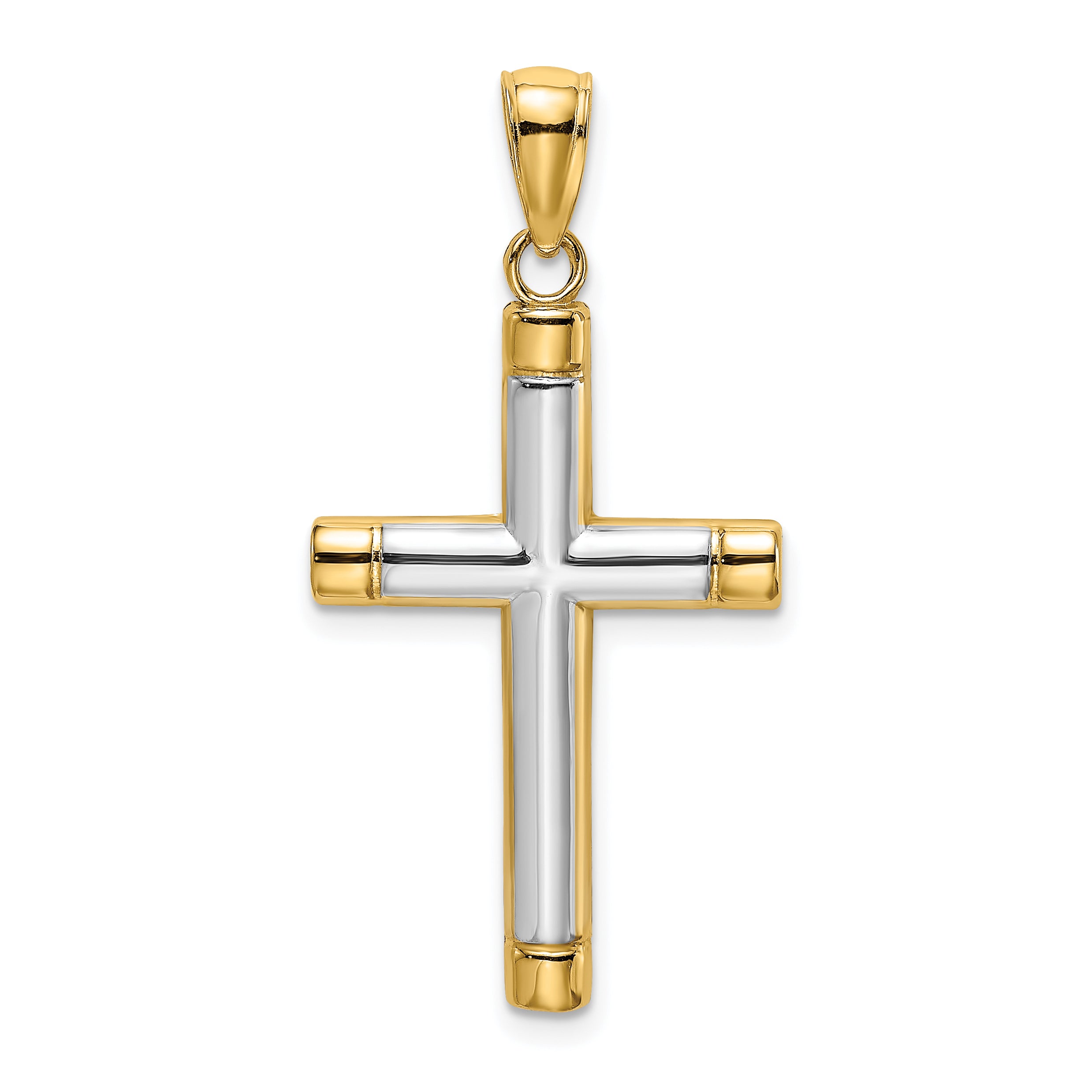 14K W/ Rhodium Polished Tubular Cross Charm Main image