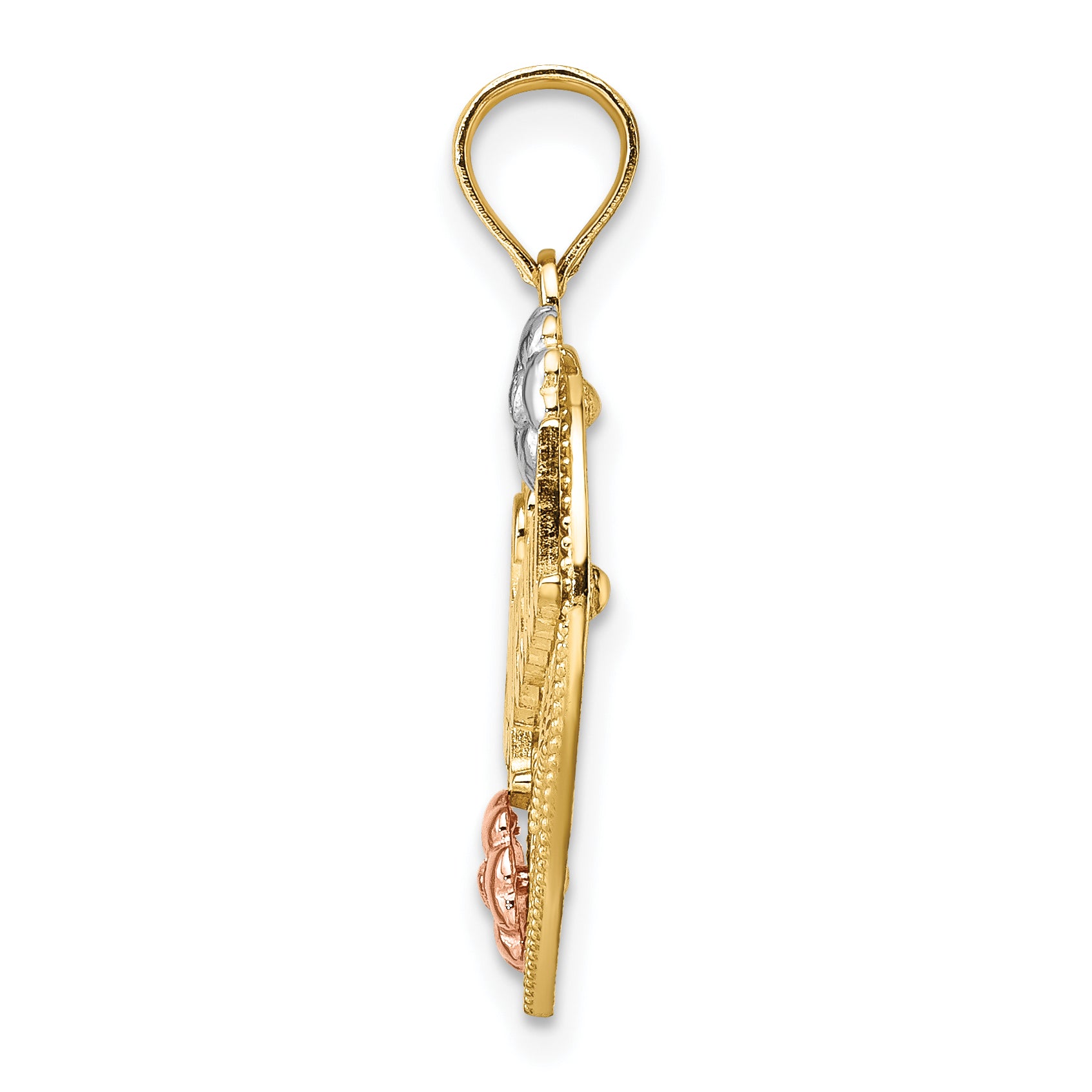 14k Two-tone w/ White Rhodium SPECIAL  On Heart w/ Flower Charm