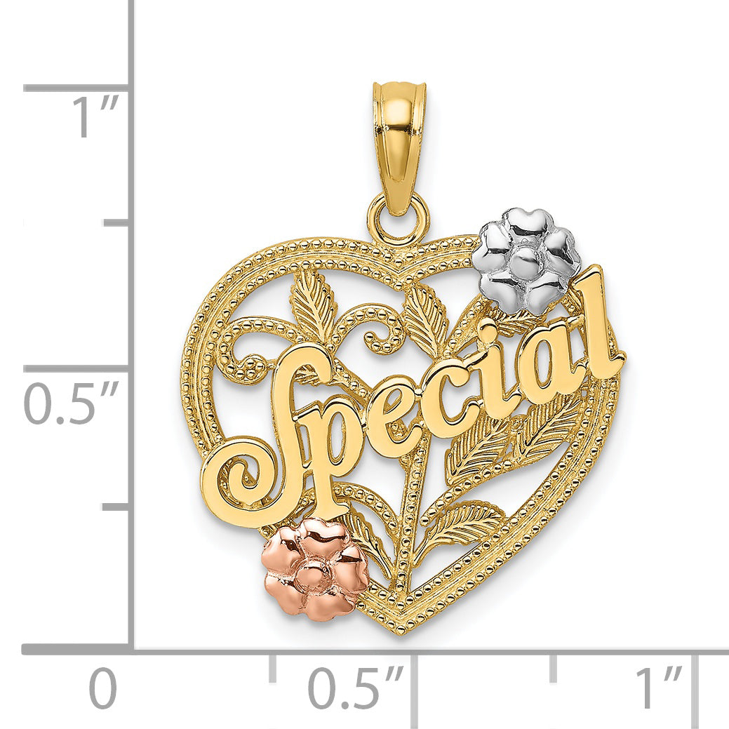 14k Two-tone w/ White Rhodium SPECIAL  On Heart w/ Flower Charm