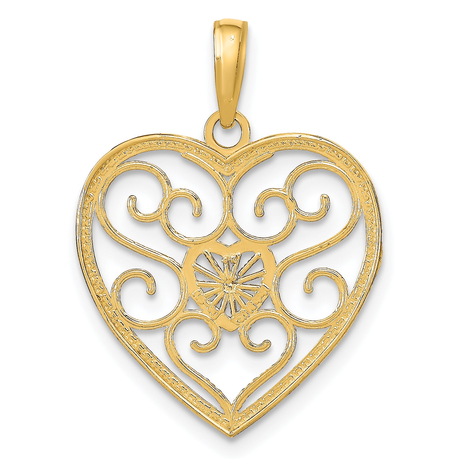 14k w/Rhodium Filigree Beaded Heart Charm