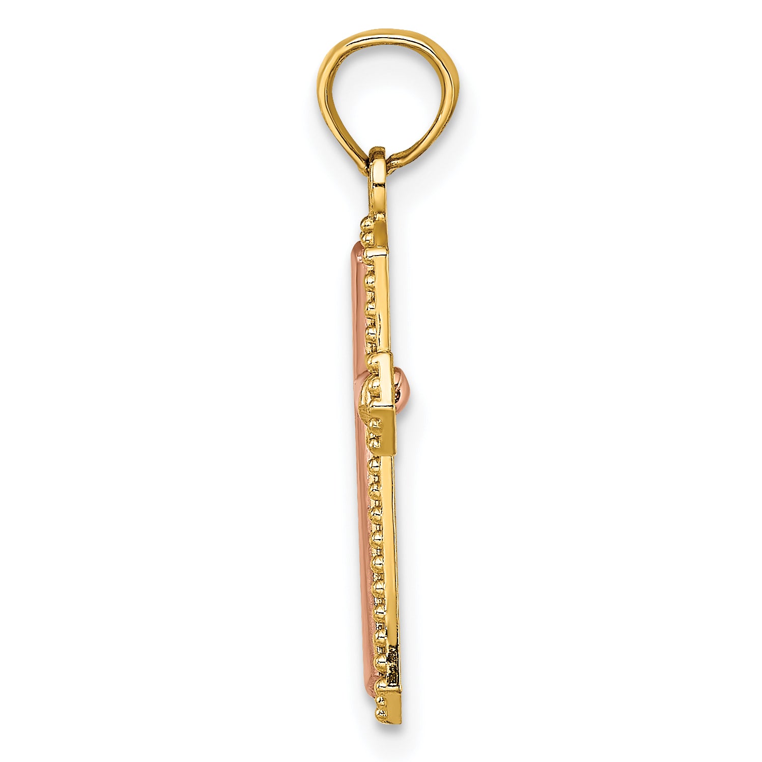 14K Two-tone w/ Beaded Trim Cross Charm Secondary image