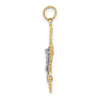 14K W/ Rhodium Textured Lace Trim Crucifix Charm
