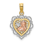 14K Two-tone w/White Rhodium Small Angel In Heart Charm