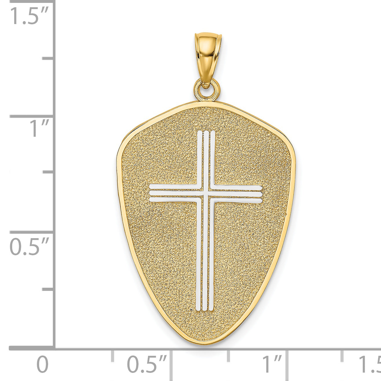 14K w/Rhodium Cross Shield W/ Joshua 1:9 On Reverse Charm