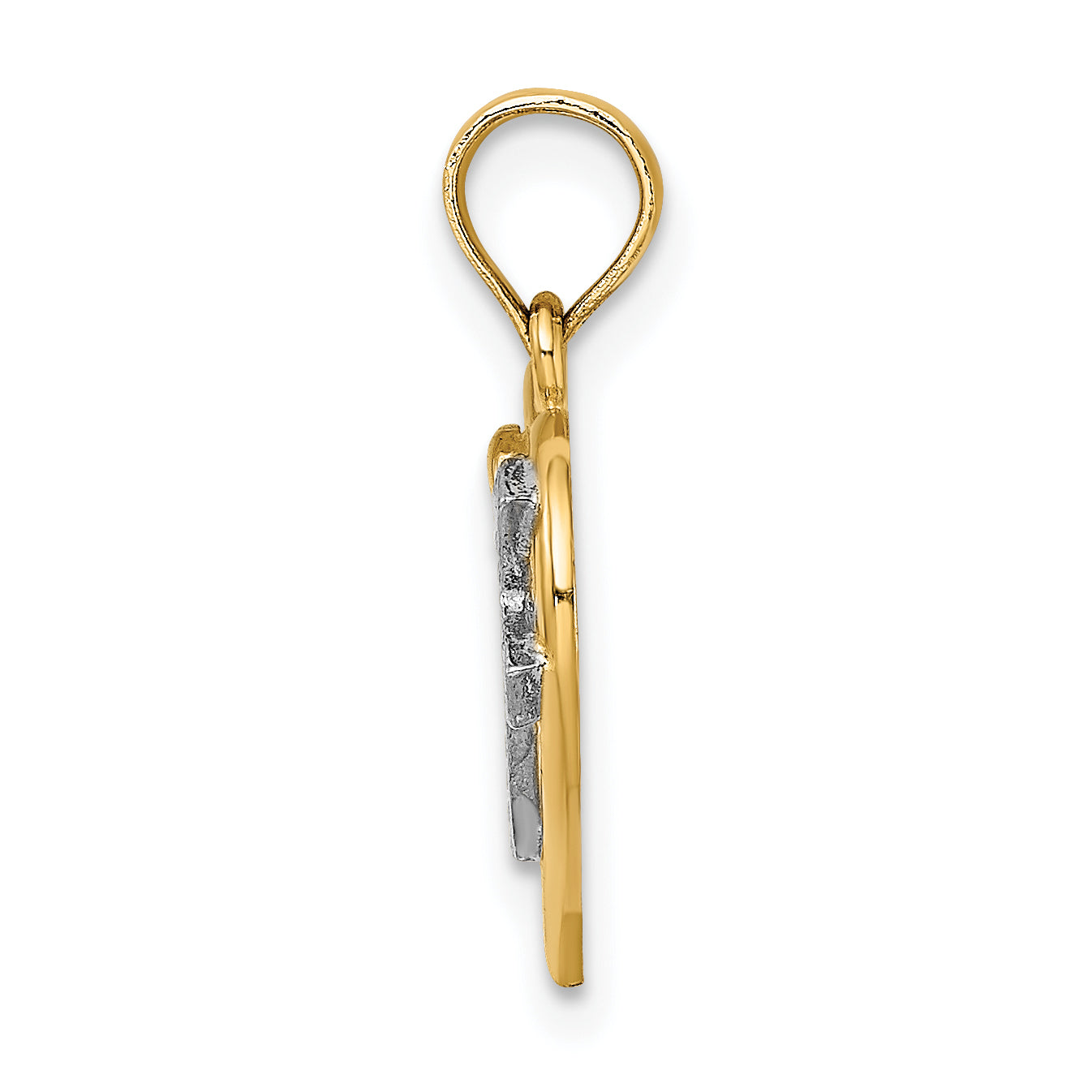 14K W/ Rhodium Cross In Heart Charm