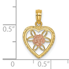 14k Two-Tone Heart w/ Flower Inside Charm