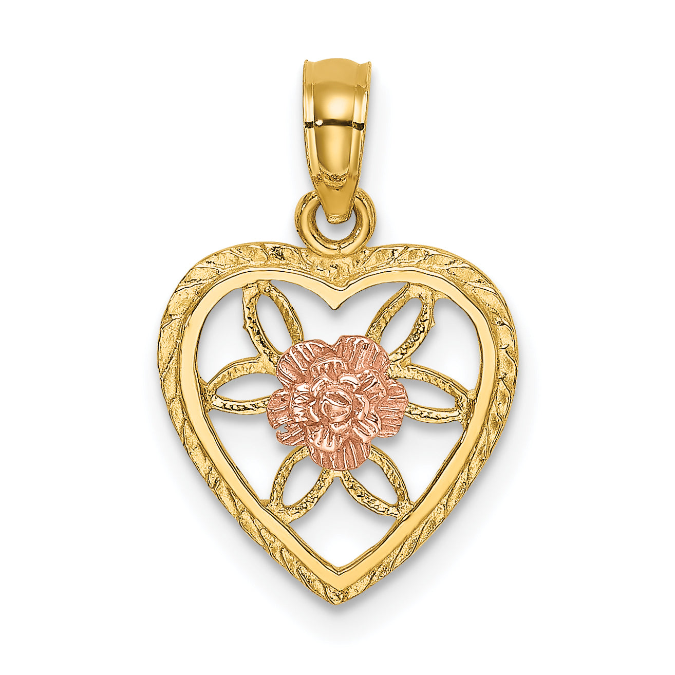 14k Two-Tone Heart w/ Flower Inside Charm Main image