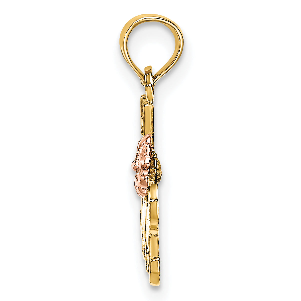 14k Two-Tone #1 MOM Script w/ Flower Charm