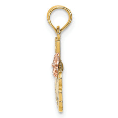 14k Two-Tone #1 MOM Script w/ Flower Charm