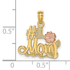 14k Two-Tone #1 MOM Script w/ Flower Charm