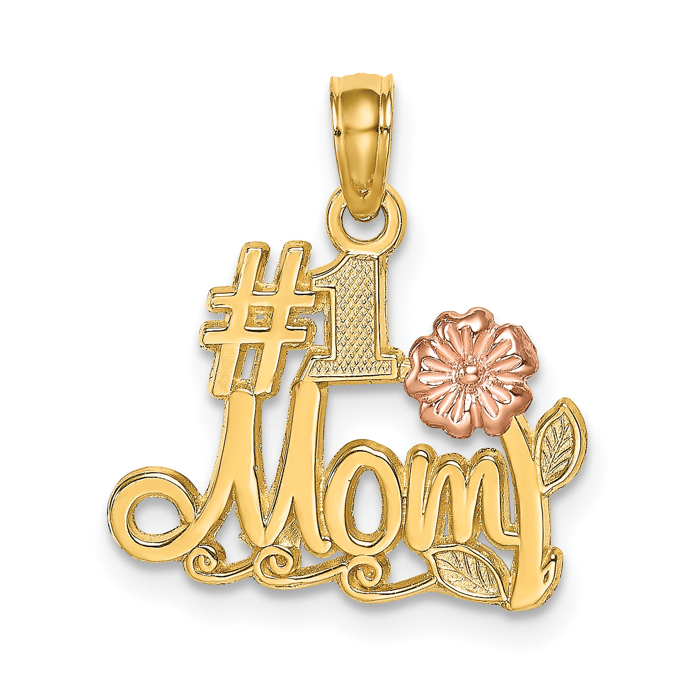 14k Two-Tone #1 MOM Script w/ Flower Charm Main image