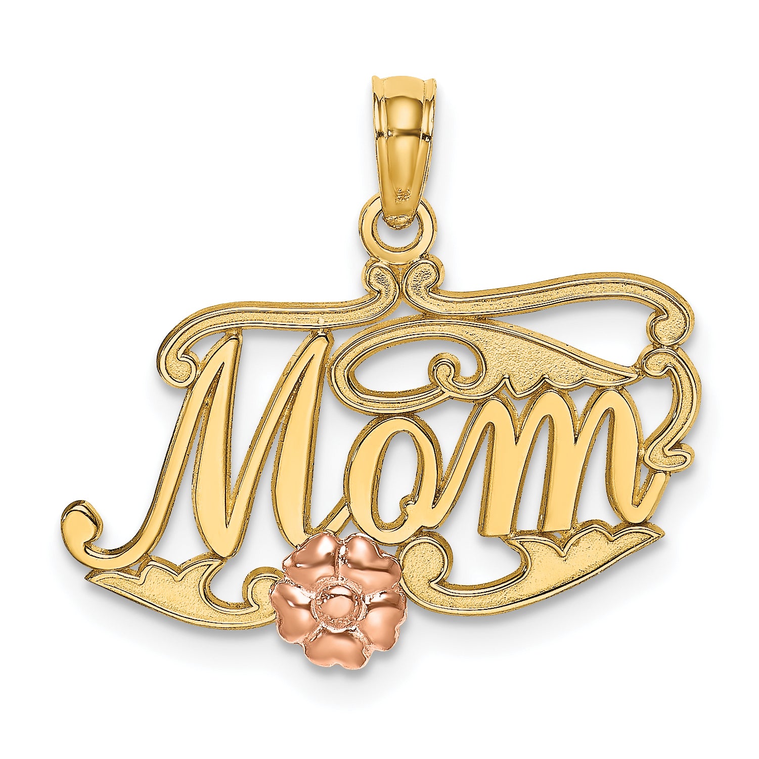 14k Two-Tone MOM Script w/ Flower Charm Main image