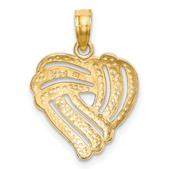 14k w/ White Rhodium Textured Heart Charm
