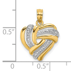 14k w/ White Rhodium Textured Heart Charm