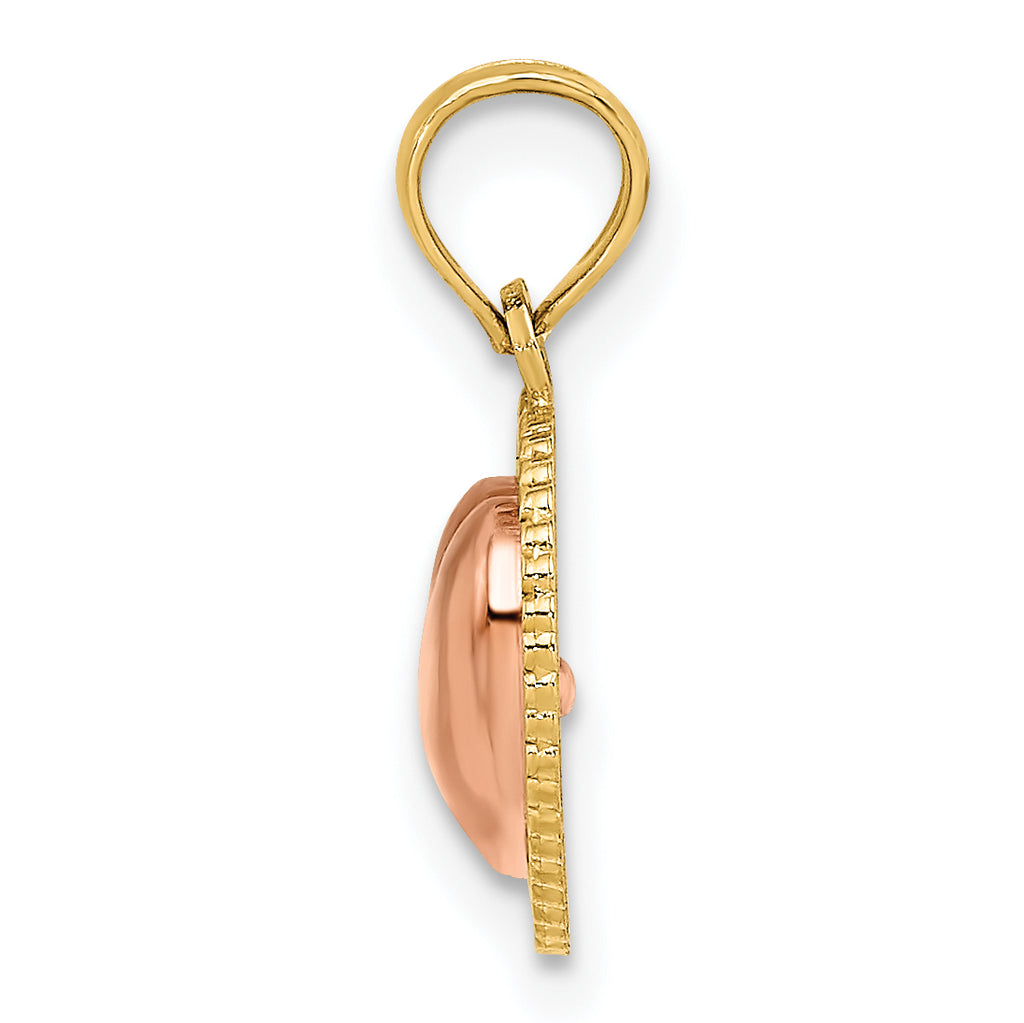 14k Yellow and Rose Gold Polished Heart Beaded Charm