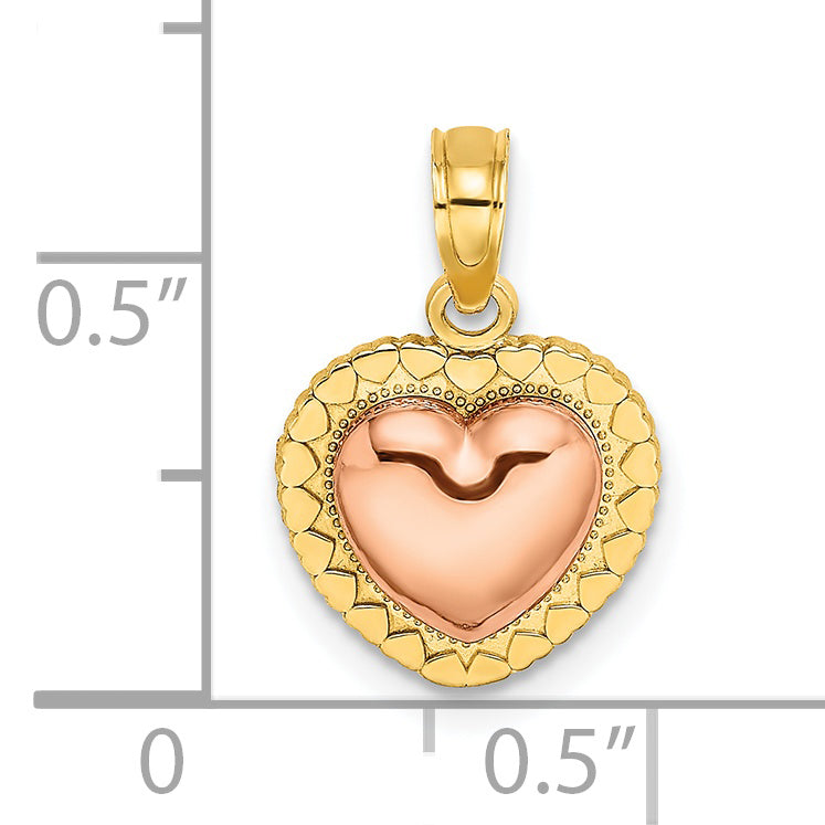14k Yellow and Rose Gold Polished Heart Beaded Charm