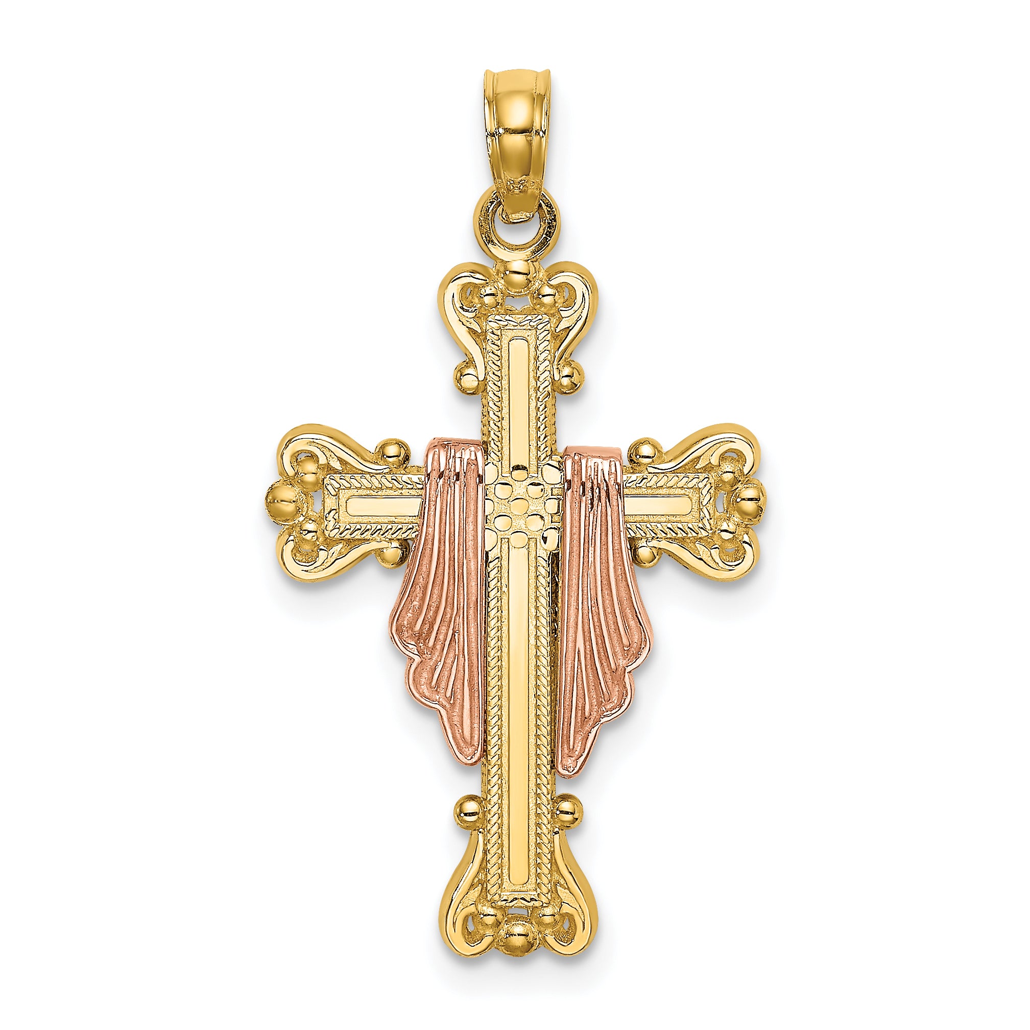 14k Two-Tone Cross w/ Drape Charm Main image