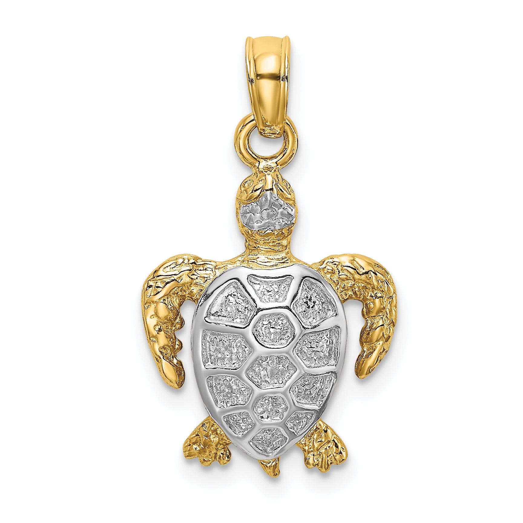 14K with White Rhodium Swimming Sea Turtle Charm Main image