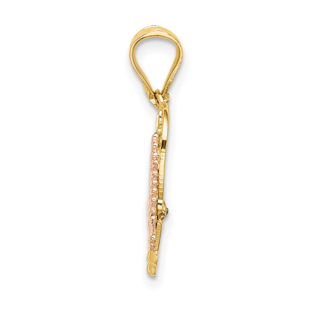 14k Two-tone w/White Rhodium MADRE Heart w/Doves Charm