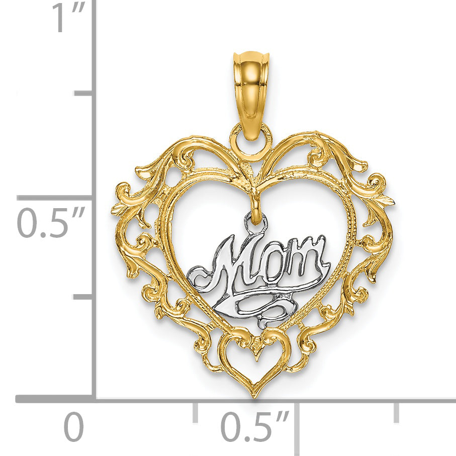 14k Two-tone MOM Inside Heart Charm