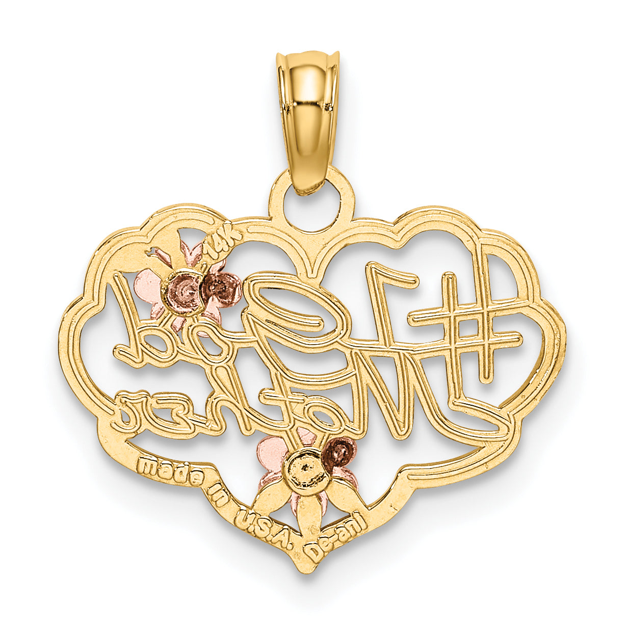 14k Two-Tone Diamond-cut #1 GOD MOTHER In Heart Charm