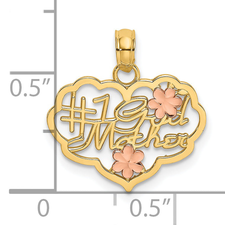 14k Two-Tone Diamond-cut #1 GOD MOTHER In Heart Charm
