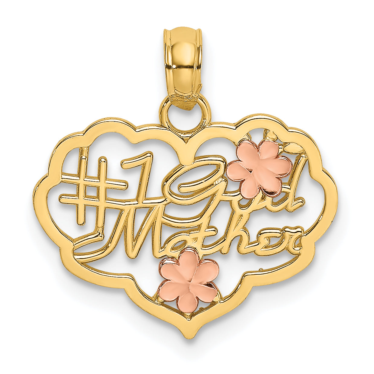 14k Two-Tone Diamond-cut #1 GOD MOTHER In Heart Charm Main image