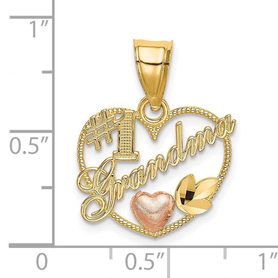 14k Two-Tone #1 GRANDMA In Heart Frame Charm