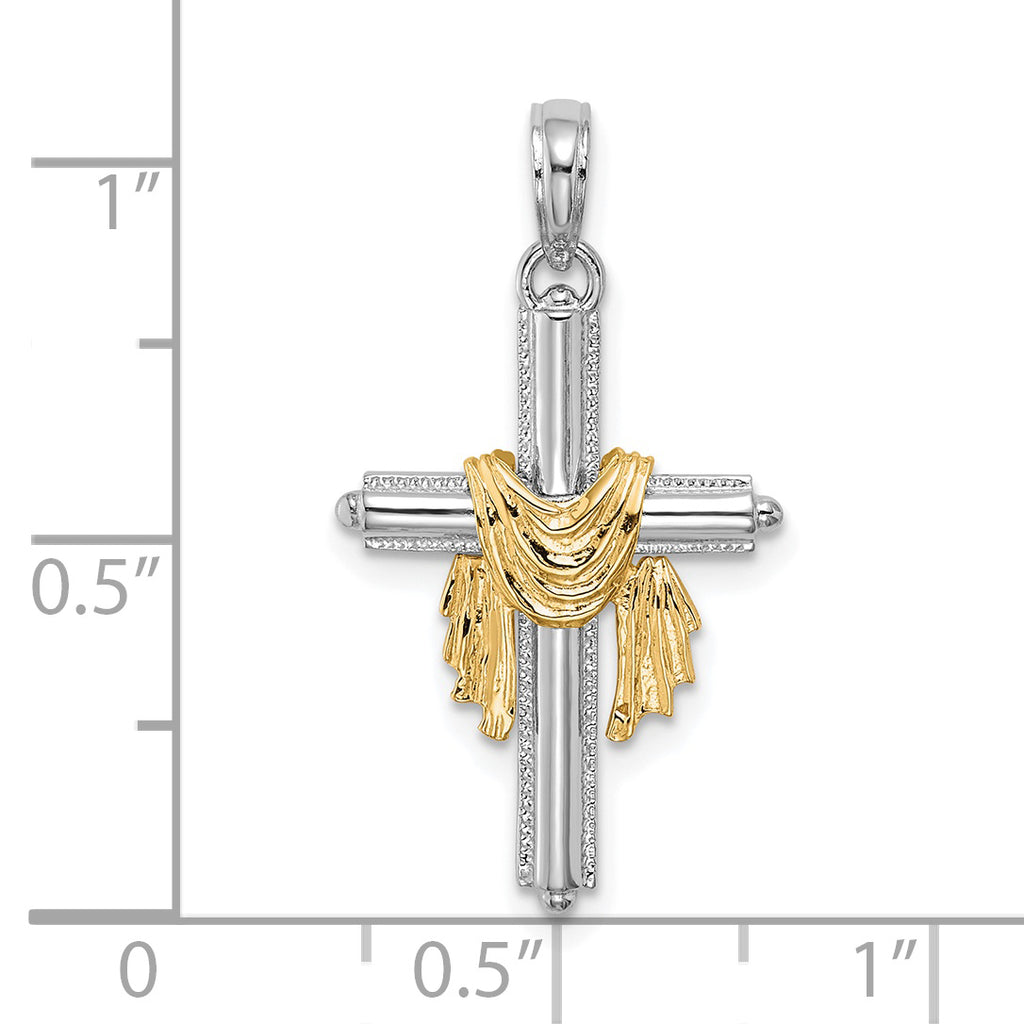 14K Two-Tone Cross w/ Drape Charm