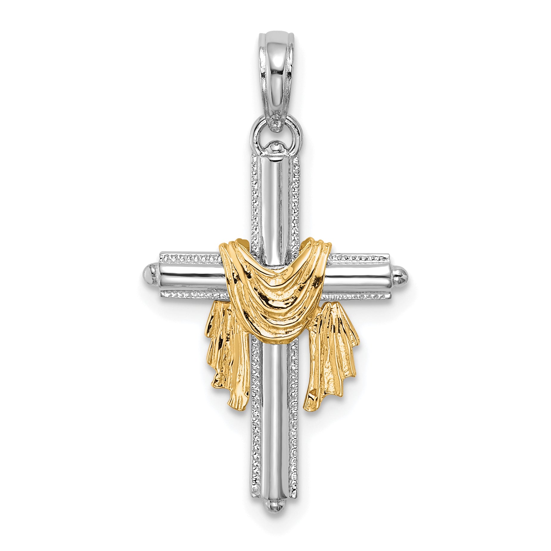 14K Two-Tone Cross w/ Drape Charm Main image