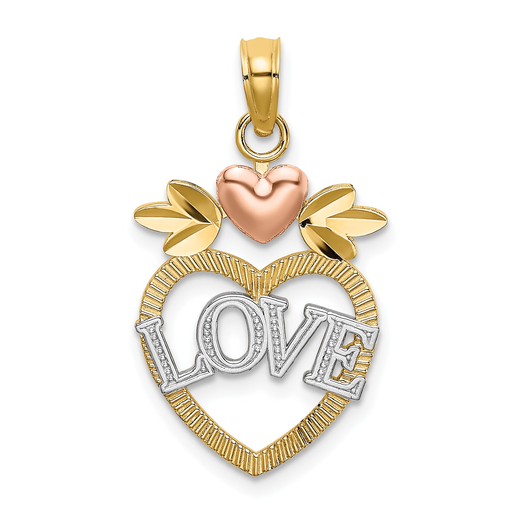 14k Two-Tone w/ White Rhodium LOVE Inside Heart Pendant Main image
