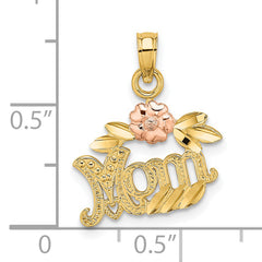 14k Two-Tone Textured Scroll w/ Flower MOM Charm