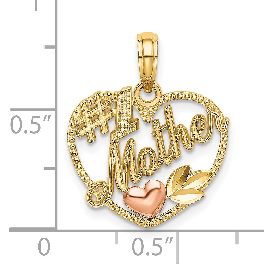 14k Two-Tone Heart w/ #1 MOTHER Charm