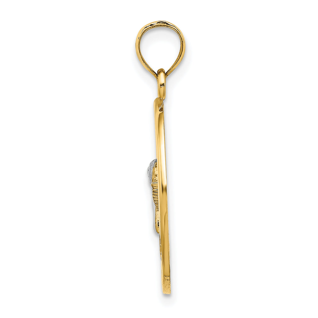 14K w/Rhodium Oval Cherub W/ Heart Charm