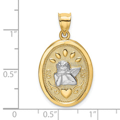 14K w/Rhodium Oval Cherub W/ Heart Charm