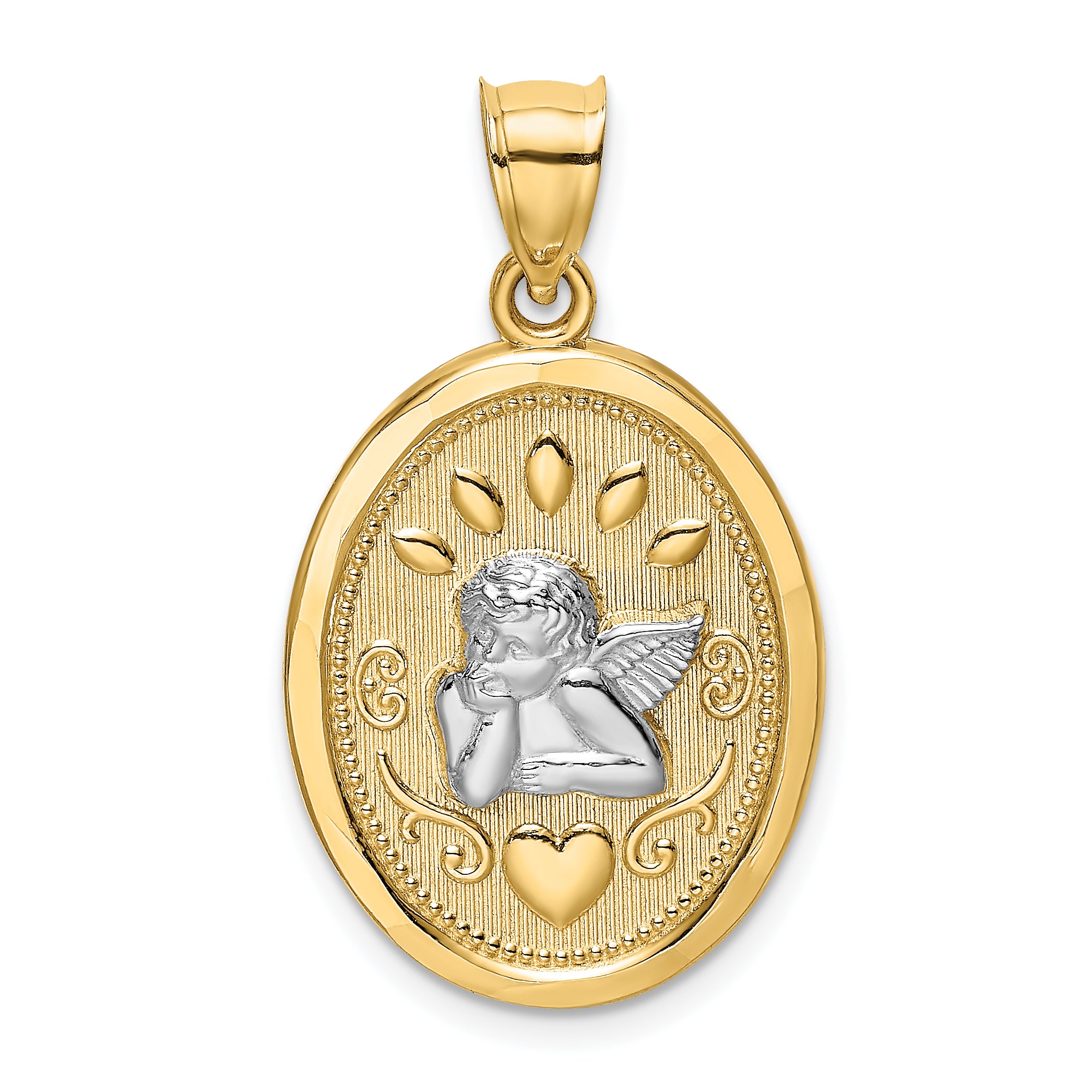 14K w/Rhodium Oval Cherub W/ Heart Charm Main image