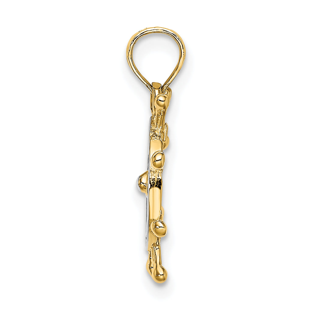 14K W/ Rhodium 2-D Ship Wheel Charm