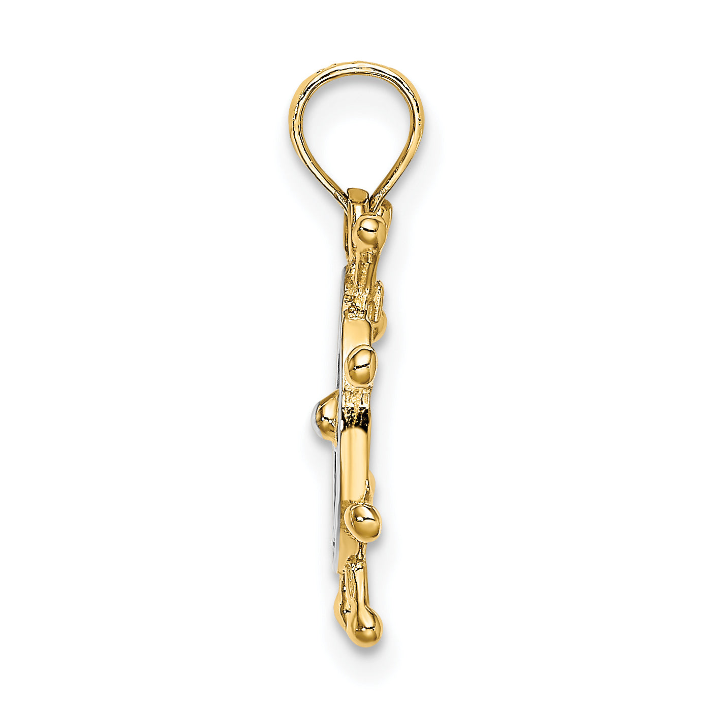 14K W/ Rhodium 2-D Ship Wheel Charm