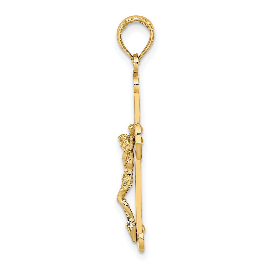 14K Two-tone Engraved Crucifix Charm