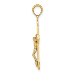 14K Two-tone Engraved Crucifix Charm