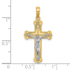 14K Two-tone Engraved Crucifix Charm