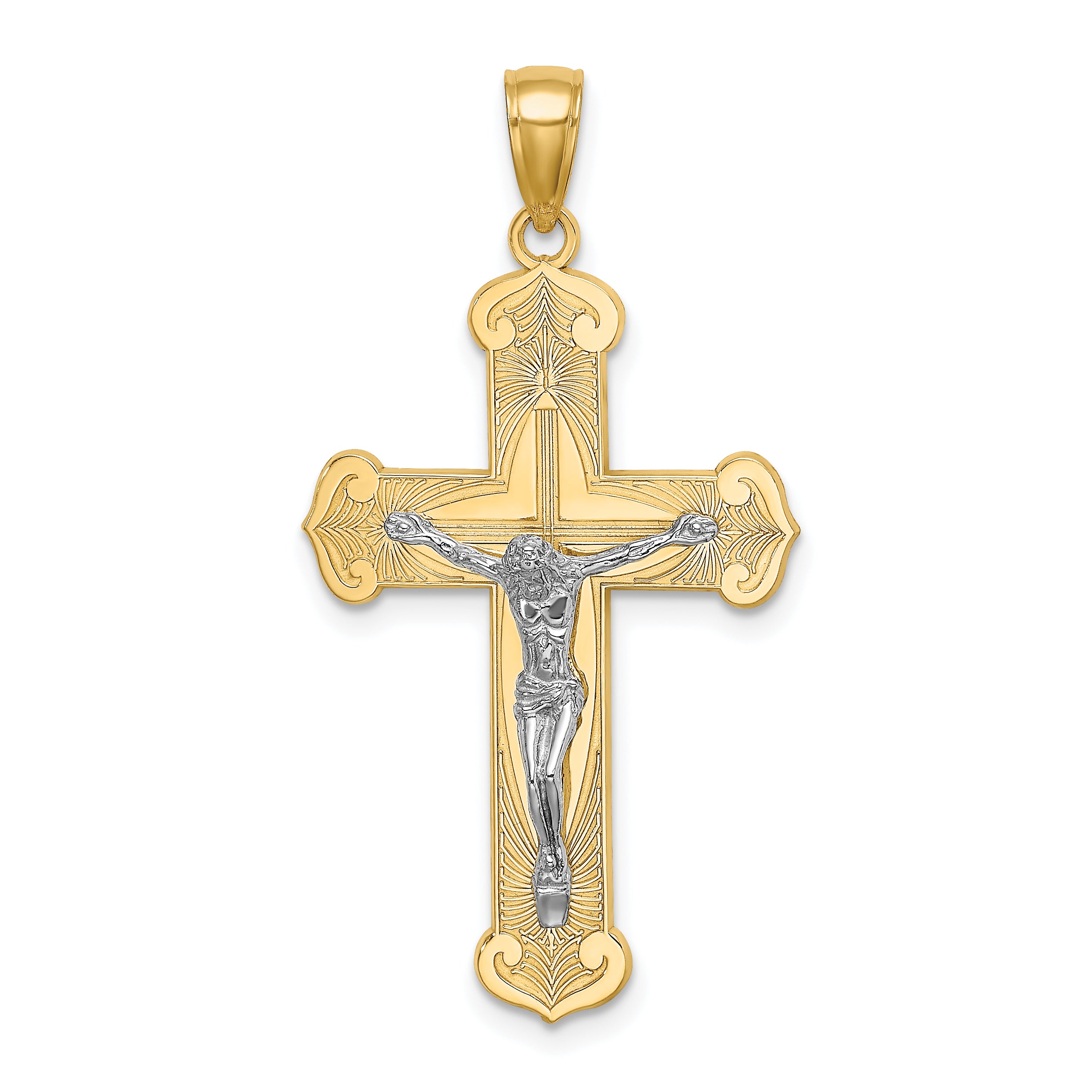 14K Two-tone Engraved Crucifix Charm