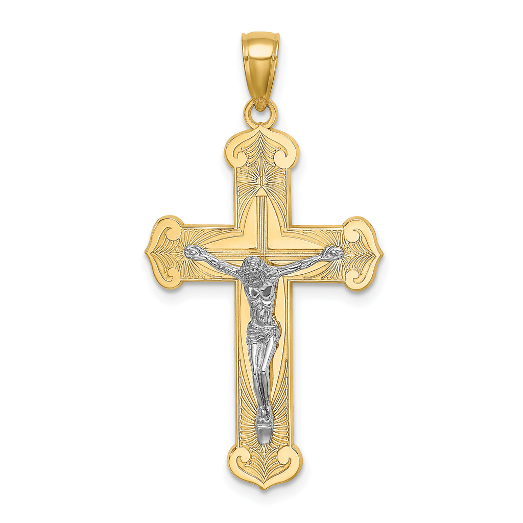 14K Two-tone Engraved Crucifix Charm
