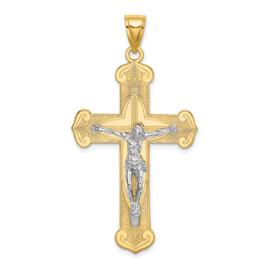 14K Two-tone Engraved Crucifix Charm