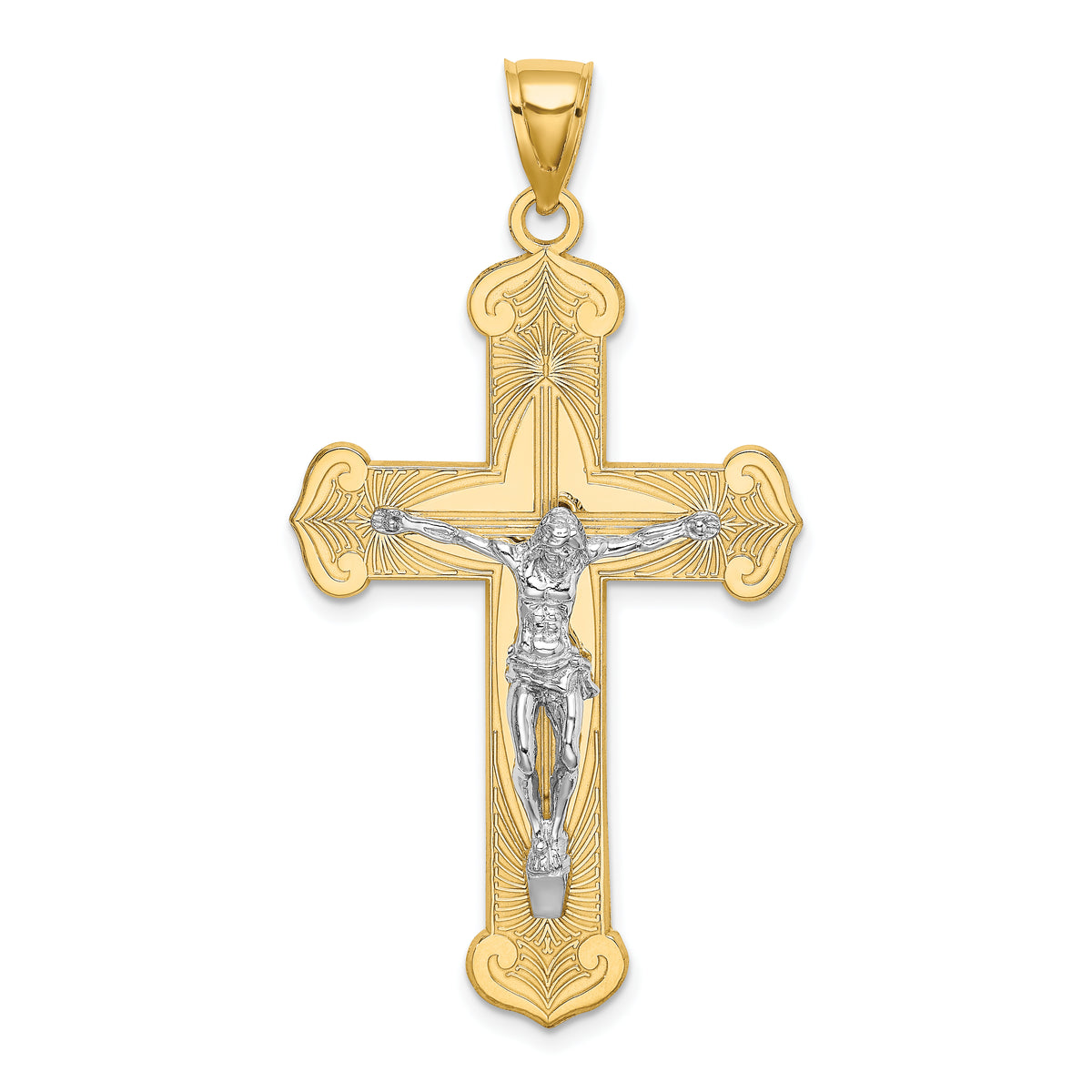 14K Two-tone Engraved Crucifix Charm