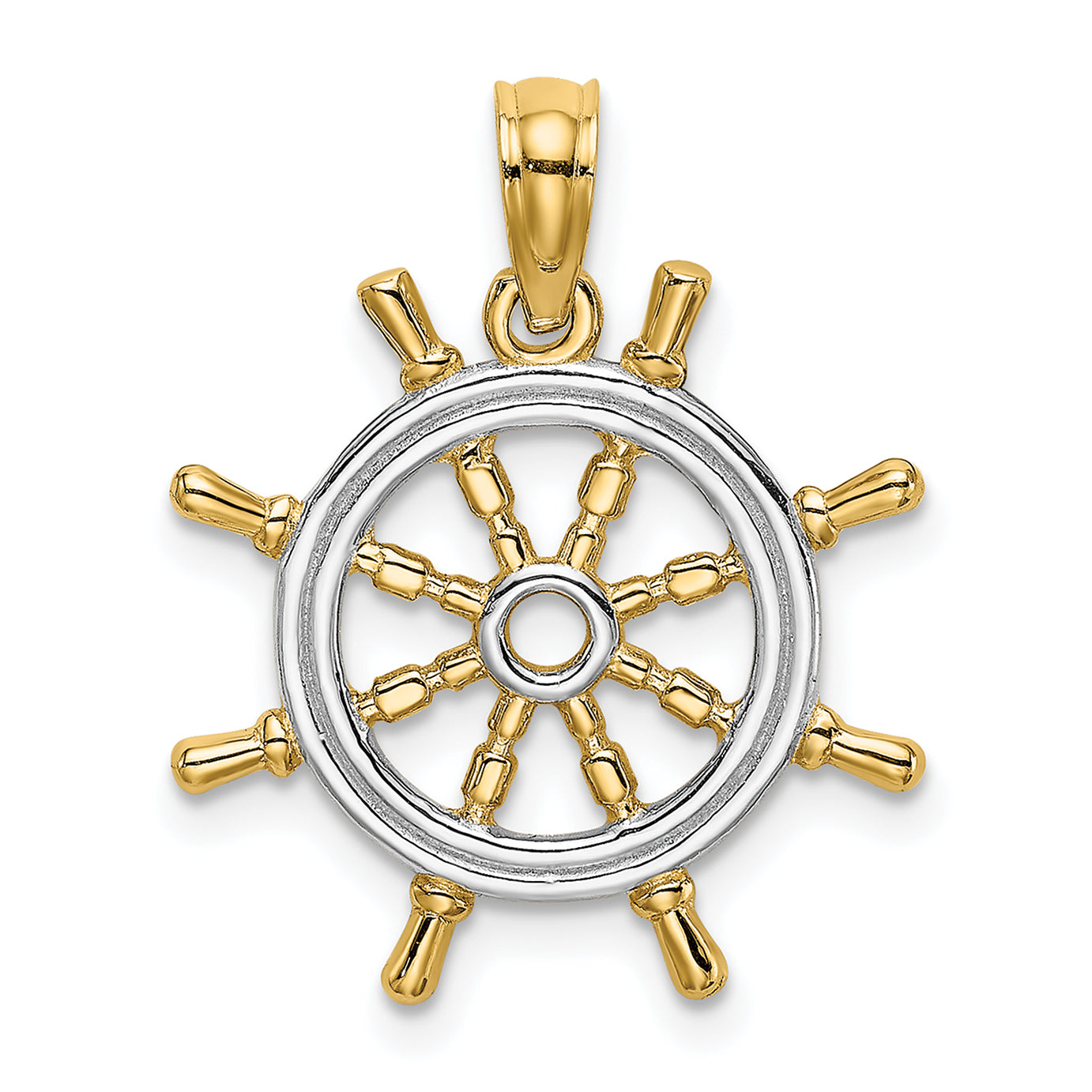 14K w/Rhodium Ships Wheel Pendant