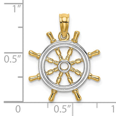 14K w/Rhodium Ships Wheel Pendant