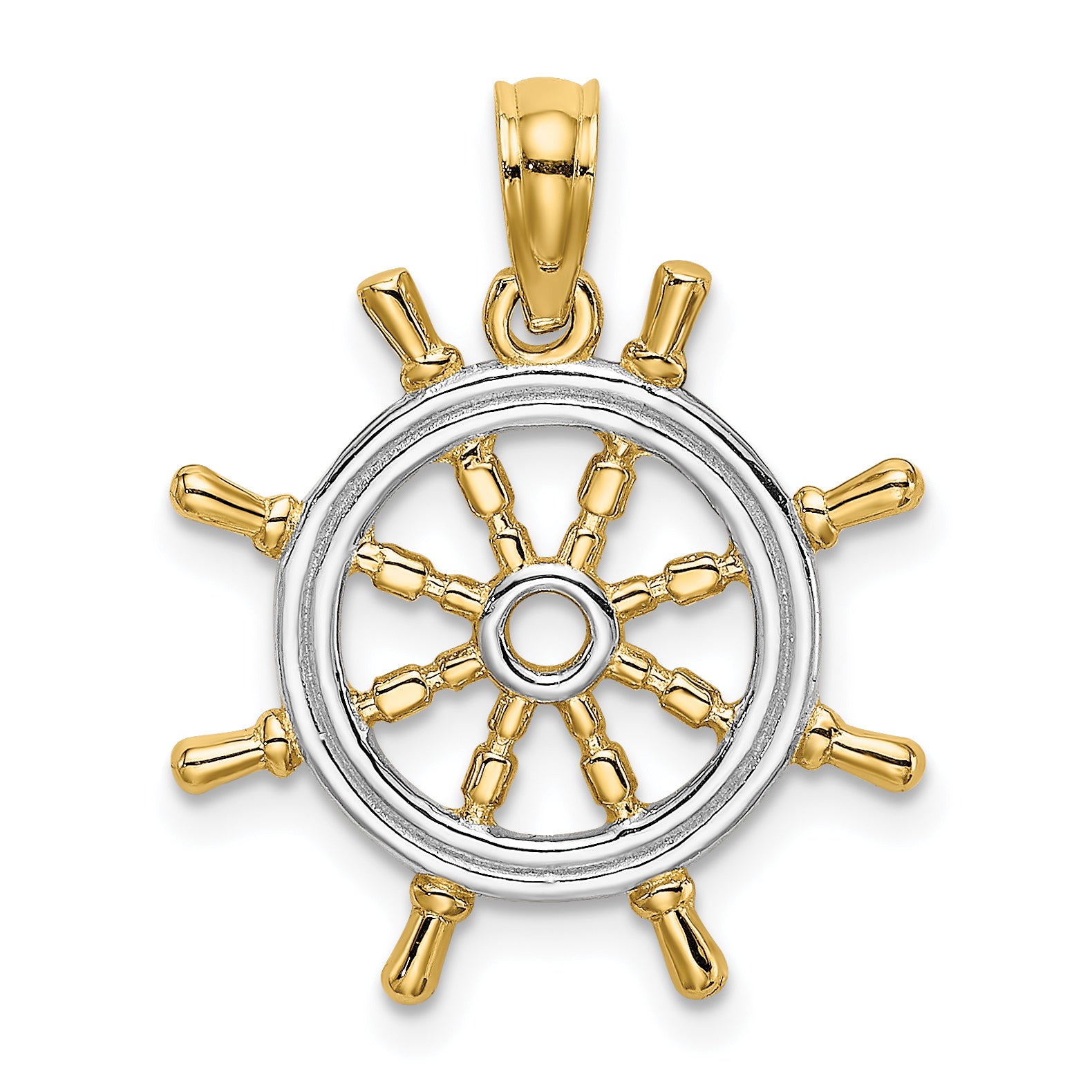 14K w/Rhodium Ships Wheel Pendant