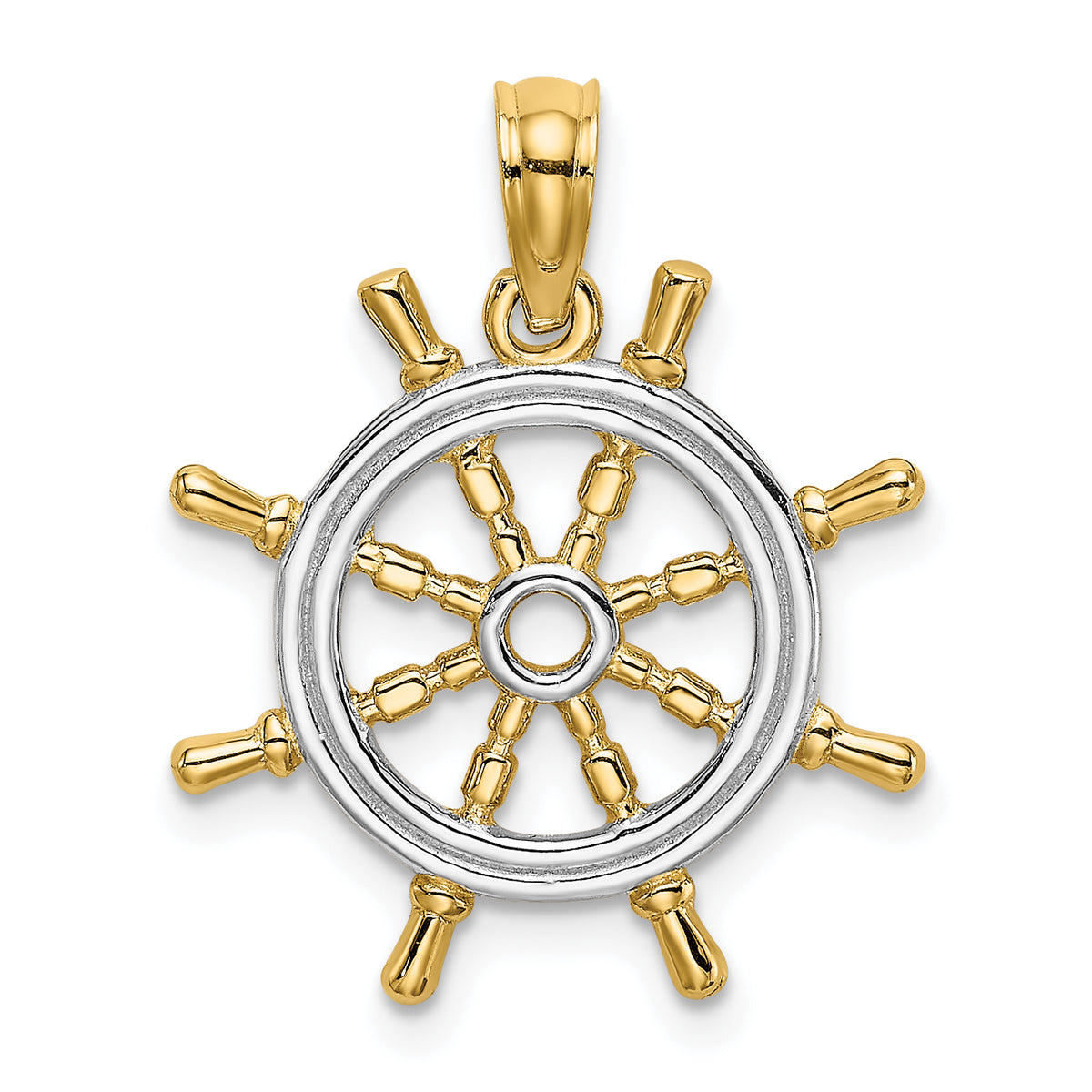 14K w/Rhodium Ships Wheel Pendant