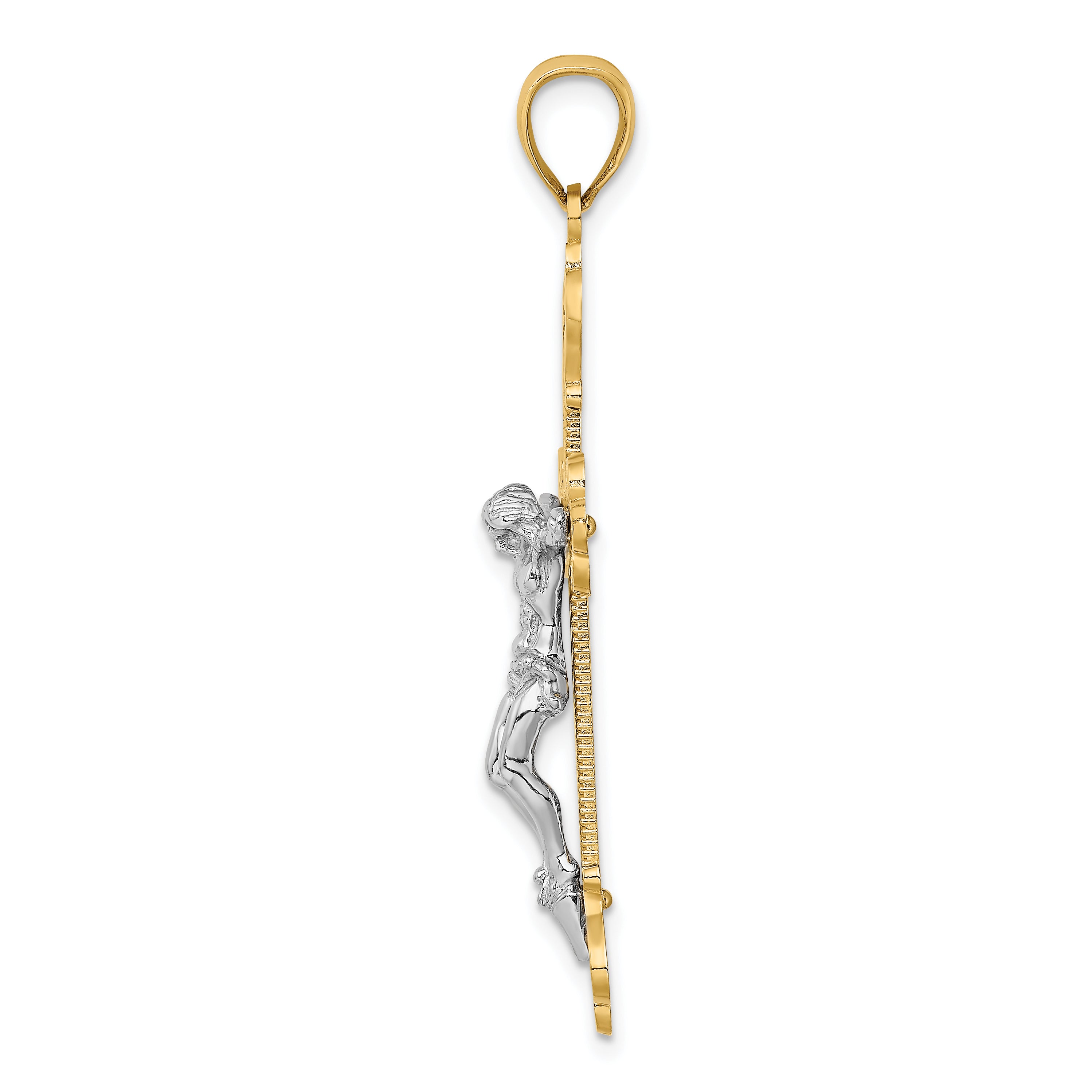 14k Two-Tone Engraved Crucifix Charm